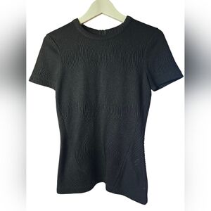 Rag & Bone Black Textured Stretchy Short Sleeve Shirt XS Zipper In Back